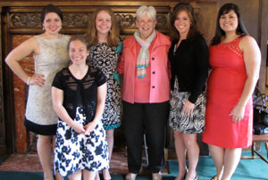Saint Mary's College President Carol Ann Mooney poses with the 2011 OCSE Service Award Winners. From left to right are Carla Leal '12, Aileen Hurd '12, Anne Maguire '11, Claire Yancy '11 and Karen Borja '11. Christina Losasso ’11 is not pictured.